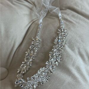 David's Bridal Silver Crystal Floral Bridal Sash